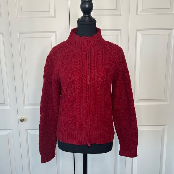 Jacob Red Cable Knit Zip Up Sweater in Size Large - Picture 2 of 6